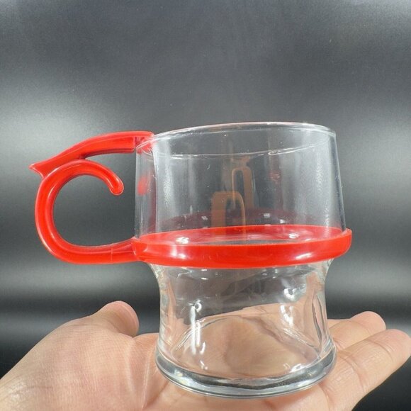 Clear Glass Coffee Mug Cup With Red Hard Plastic Handle Drinking Cup Mug Barware - Picture 7 of 13